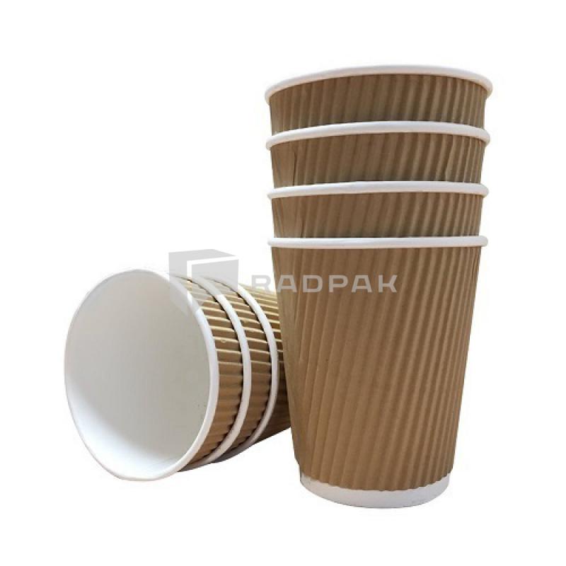 KUBEK PAPIEROWY RYFLOWANY KRAFT 0% PLASTIC 300ML 2W A25