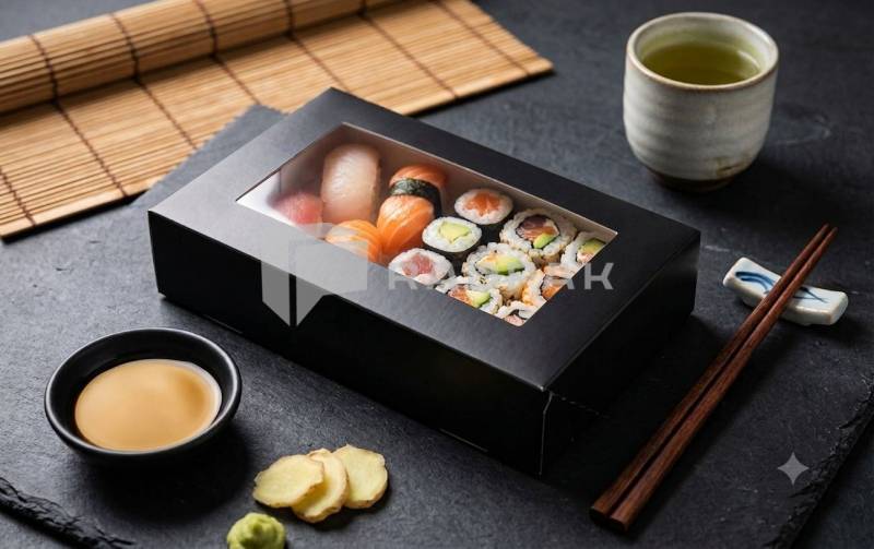 PUDEŁKO  NA SUSHI CZARNE Z OKNEM 190X130X50mm P9783 50szt (2)