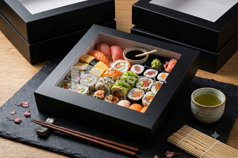 PUDEŁKO  NA SUSHI CZARNE Z OKNEM 250X250X50mm  P9785 50szt (2)