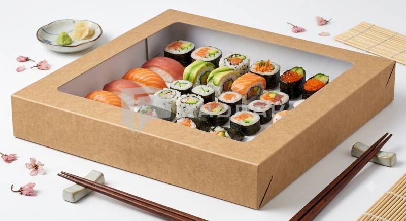 PUDEŁKO NA SUSHI KRAFT Z OKNEM 320X320X50mm P10437 50szt (2)