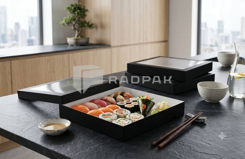 PUDEŁKO  NA SUSHI CZARNE Z OKNEM 320X320X50mm P10968 50szt (2)