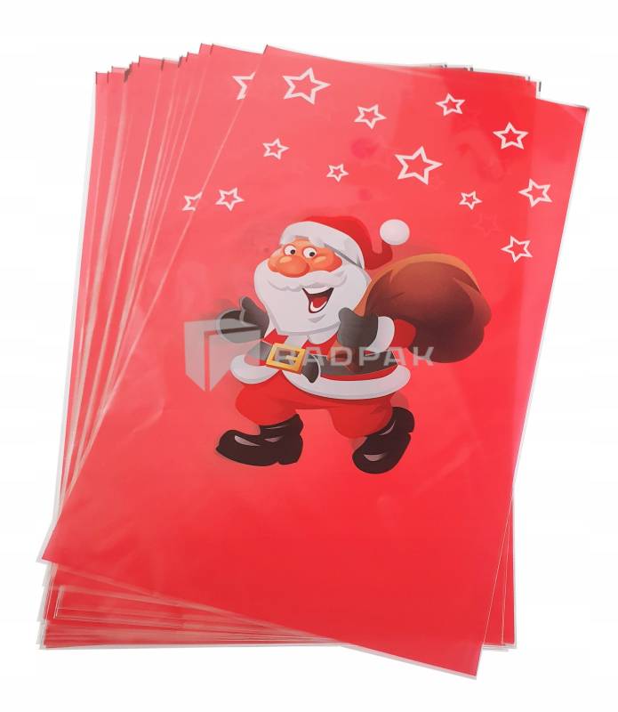 Worki celofanowe na prezenty z Mikołajem 30/50cm 50 sztuk MDA (1)