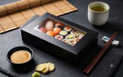 Obrazek 2 dla: PUDEŁKO  NA SUSHI CZARNE Z OKNEM 190X130X50mm P9783 50szt