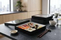 Obrazek 2 dla: PUDEŁKO  NA SUSHI CZARNE Z OKNEM 320X320X50mm P10968 50szt